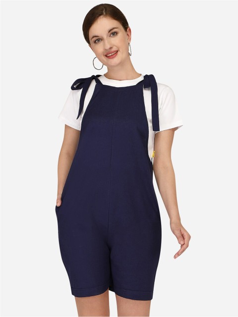 

Yuvraah Women Navy Blue & White T-shirt with Dungarees