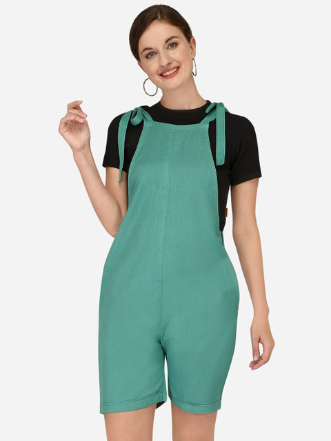 

Yuvraah Women Sea Green & Black T-shirt with Dungaree Shorts