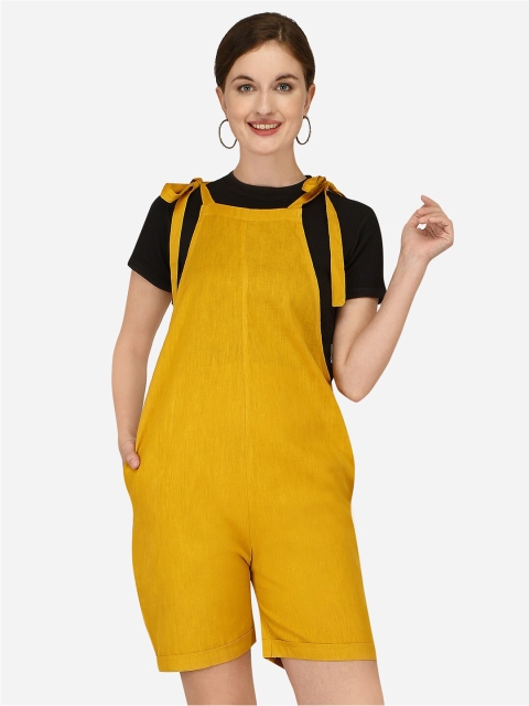 

Yuvraah Women Yellow & Black T-shirt with Dungaree Shorts