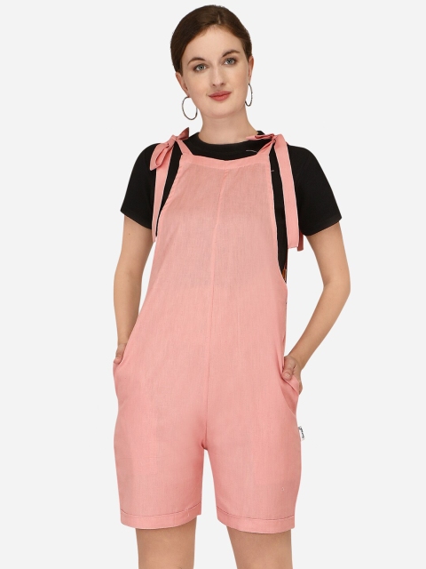 

Yuvraah Women Pink & Black T-shirt with Dungaree Shorts