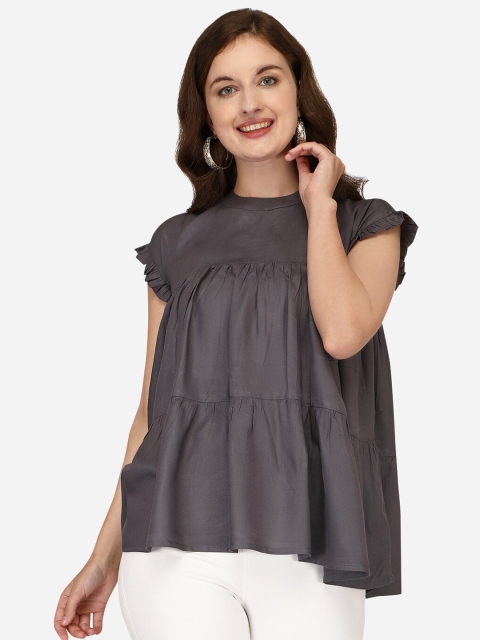 

Yuvraah Grey Extended Sleeves A-Line Top