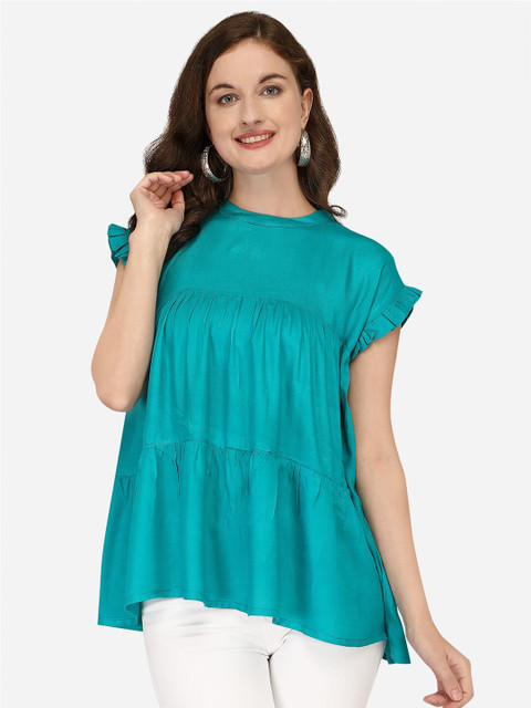 

Yuvraah Teal Green Extended Sleeves A-Line Top