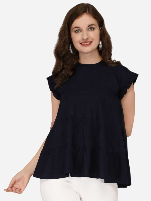 

Yuvraah Navy Blue Extended Sleeves A-Line Top