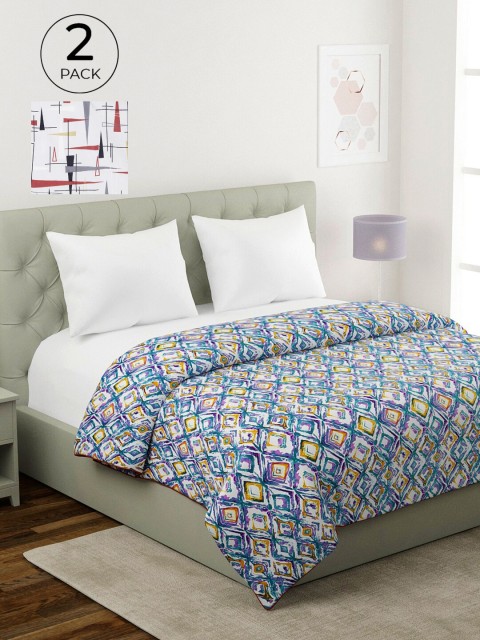 

KLOTTHE Set of 2 Multicoloured Geometric Printed AC Room Cotton 210 GSM Double Bed Dohar, Multi