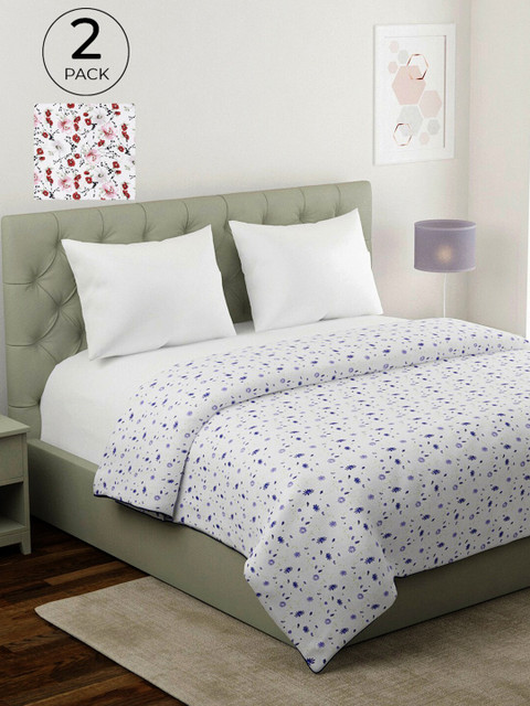 

KLOTTHE Set Of 2 Multicoloured Floral Printed Cotton AC Room 210 GSM Double Bed Dohar, Multi