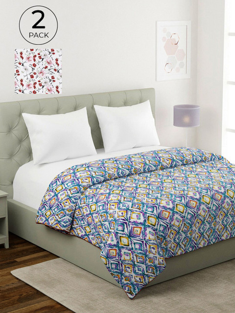 

KLOTTHE Set Of 2 Multicoloured Geometric Printed Cotton AC Room 210 GSM Double Bed Dohar, Multi