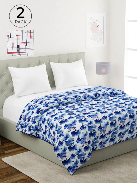 

KLOTTHE Set Of 2 Multicoloured Floral Printed Cotton AC Room 210 GSM Double Bed Dohar, Multi