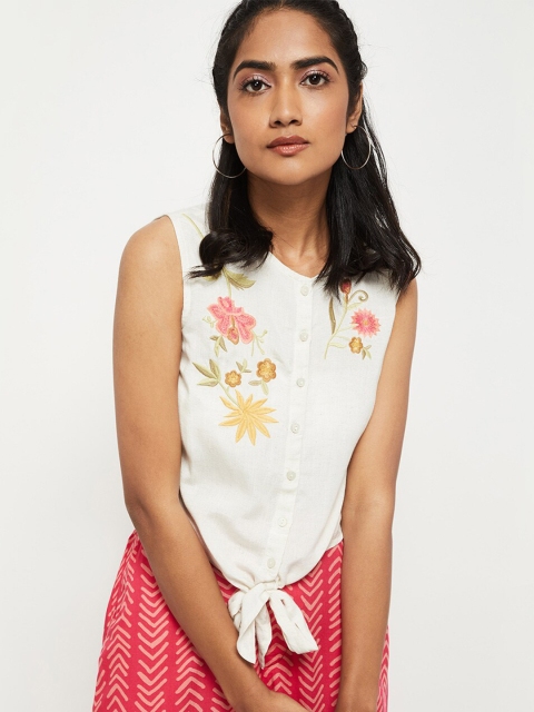 

max Cream-Coloured Floral Embroidered Regular Top
