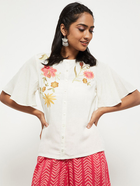 

max Cream-Coloured Floral Georgette Regular Top