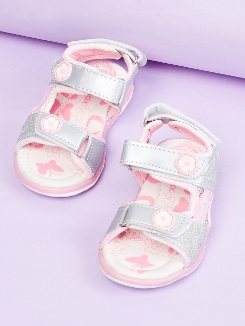 

max Girls Silver-Toned PU Comfort Sandals