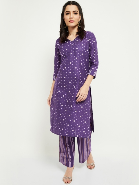 

max Women Purple Printed Kurta with Palazzos