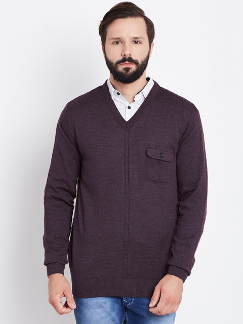 

Blackberrys Men Burgundy Solid Woollen Sweater