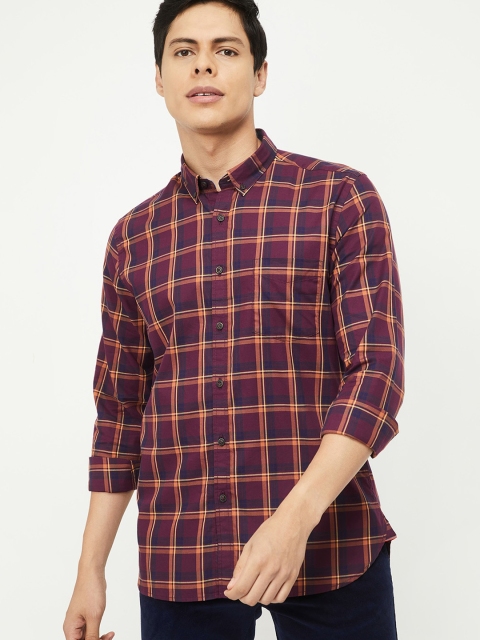 

max Men Purple Tartan Checks Opaque Checked Pure Cotton Casual Shirt