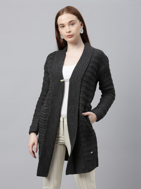 

Park Avenue Woman Women Grey Open-Knit Acrylic Front-Open Sweater