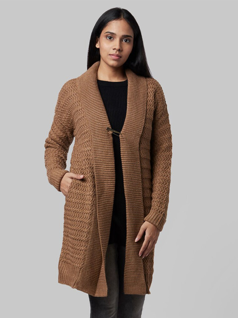 

Park Avenue Woman Women Brown Self Design Acrylic Front-Open Sweater