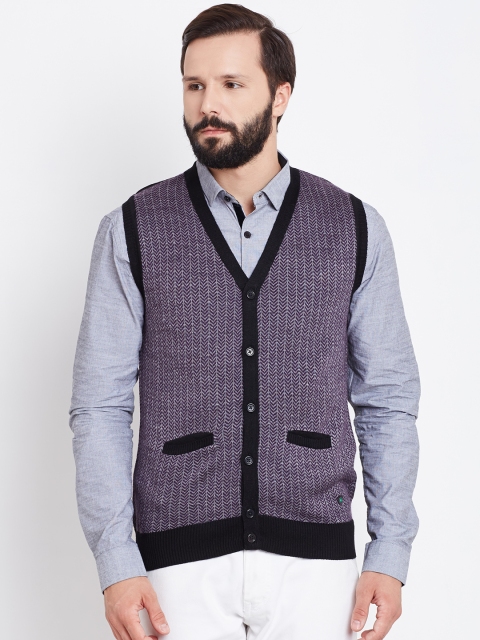 

Blackberrys Men Purple Self-Design Sleeveless Cardigan