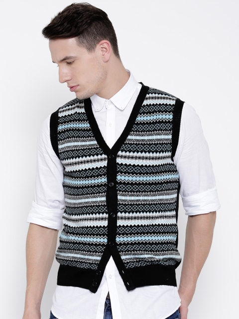 

Blackberrys Men Black Patterned Sleeveless Cardigan