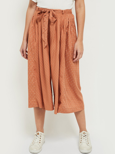 

max Women Orange Printed Loose Fit Pleated Culottes Trousers