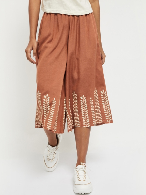 

max Women Brown Printed Loose Fit Culottes Trousers