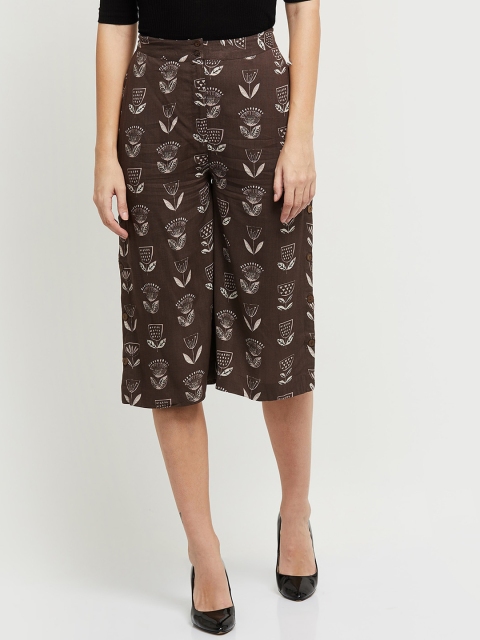 

max Women Brown Floral Printed Loose Fit Culottes Trousers