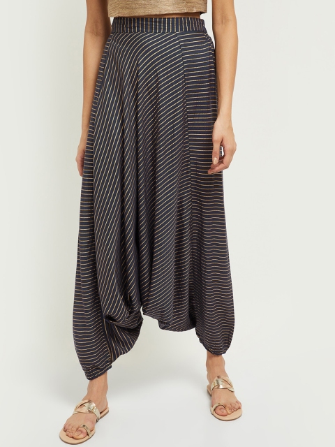 

max Women Charcoal & Yellow Striped Harem Pants