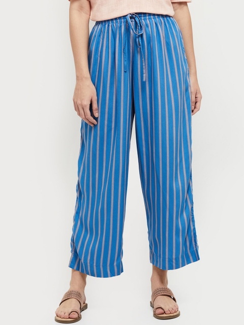 

max Women Blue Striped Parallel Trousers