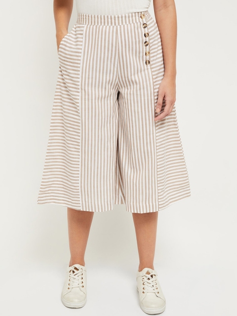 

max Women Beige Striped Loose Fit Culottes Trousers