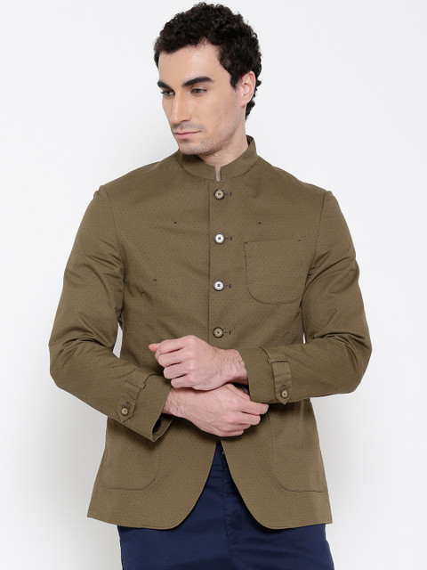 

Blackberrys Olive Brown Patterned Slim Soft Constructed Fit Blazer