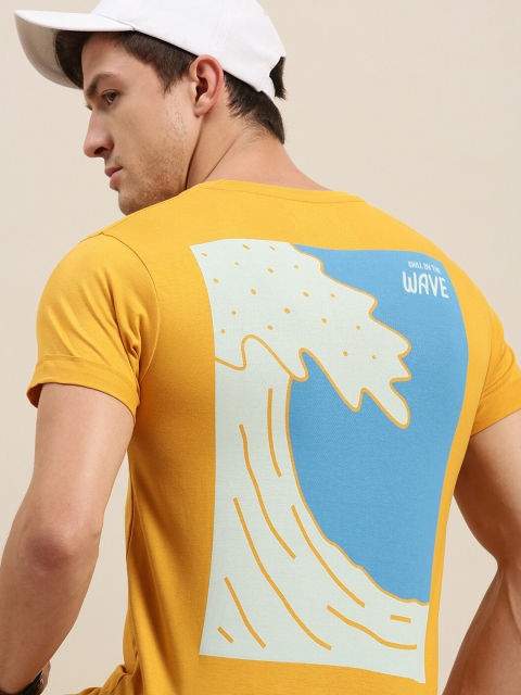 

Difference of Opinion Men Mustard Yellow Typography Printed Applique T-shirt
