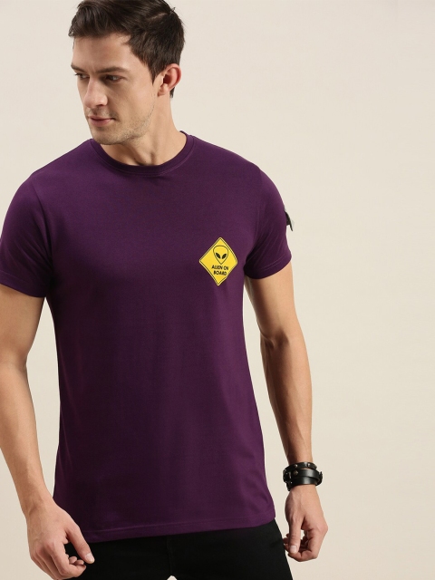 

Difference of Opinion Men Purple Typography Printed Applique T-shirt