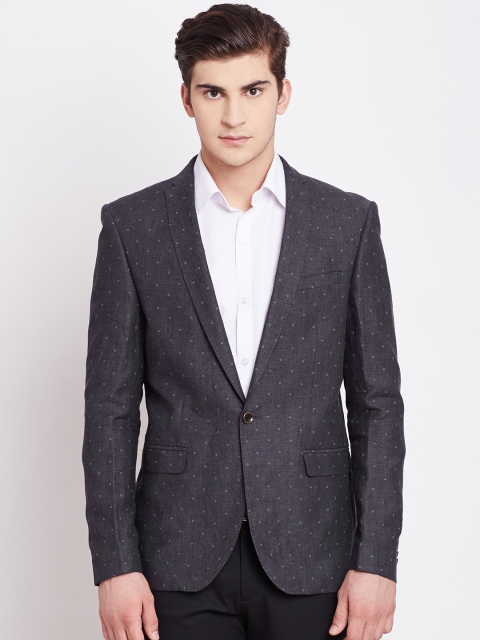 

Blackberrys Charcoal Grey Printed Single-Breasted Slim Casual Blazer