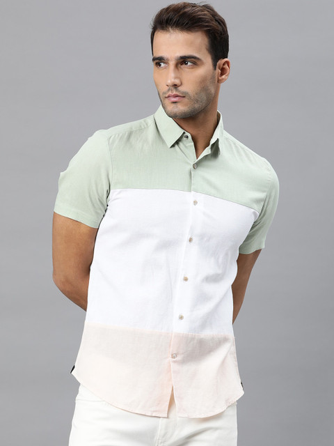 

RARE RABBIT Men White Slim Fit Opaque Colourblocked Casual Shirt
