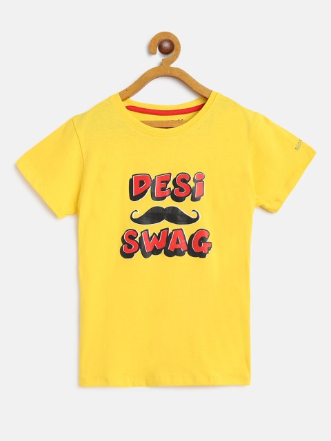 

NEO NATIVES Unisex Kids Yellow & Red Typography Printed Bio Finish Slim Fit T-shirt