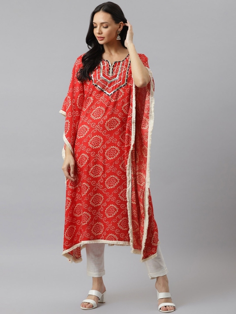 

Stylum Women Red Bandhani Printed Flared Sleeves Kaftan Kurta