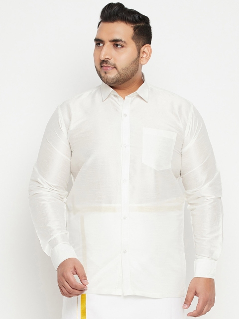 

VASTRAMAY PLUS Men White Opaque Silk Casual Shirt