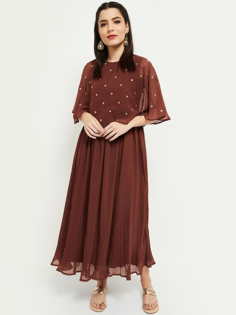 

max Rust Embroidered Layered Maxi Dress