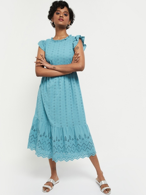 

max Blue Embroidered Midi Dress