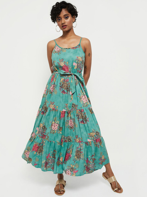

max Green Floral A-Line Midi Dress