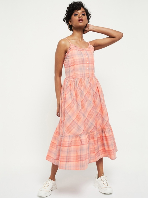 

max Pink & Blue Checked Midi Dress