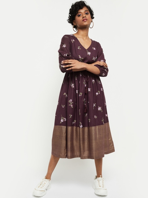 

max Purple & Gold-Toned Floral Midi Dress