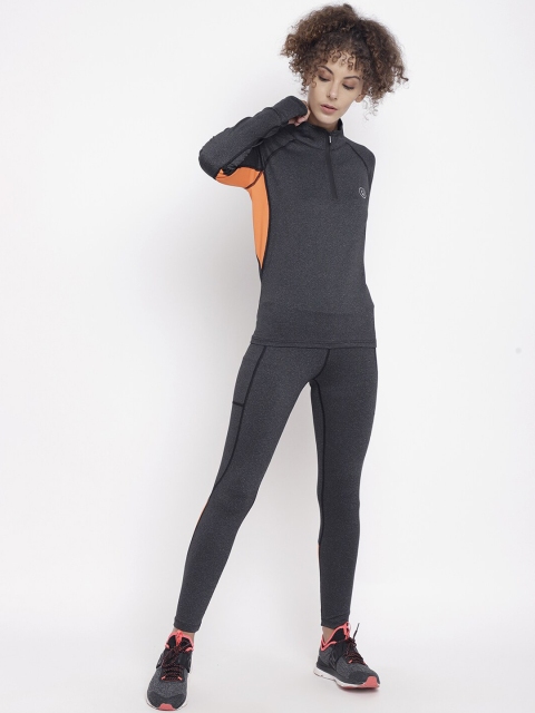 

Chkokko Women Charcoal Grey Solid Sports Tracksuit, Grey melange