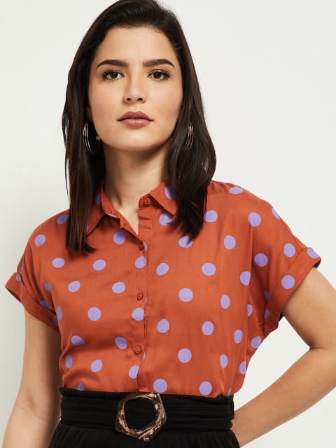 

max Women Rust Opaque Printed Casual Shirt