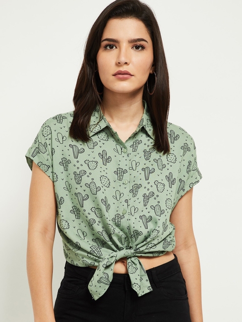 

max Women Green Floral Opaque Printed Casual Shirt