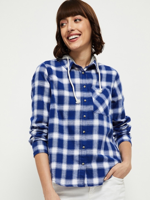 

max Women Blue Opaque Checked Casual Shirt
