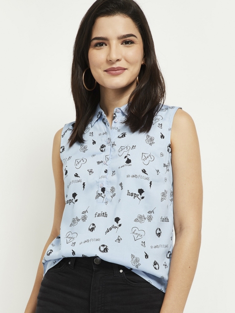 

max Women Blue Opaque Printed Casual Shirt