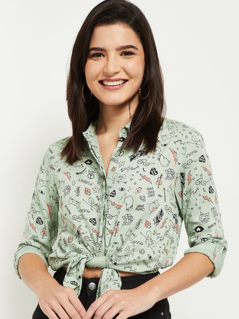 

max Women Green Floral Opaque Printed Casual Shirt