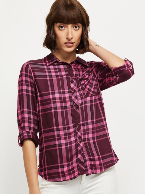 

max Women Purple Tartan Checks Opaque Checked Casual Shirt