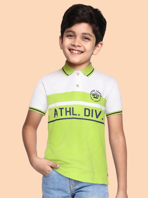 

RUFF Boys Green & White Colourblocked Polo Collar Slim Fit T-shirt