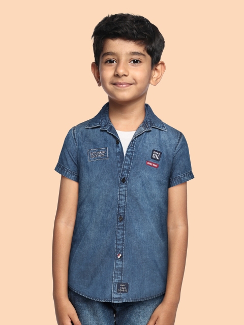 

RUFF Boys Blue Slim Fit Opaque Printed Casual Shirt with T-shirt