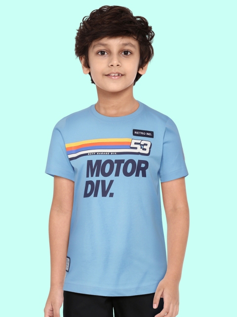

RUFF Boys Blue Multicoloured Typography Printed Slim Fit Pure Cotton T-shirt